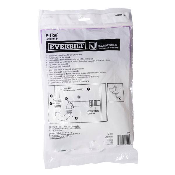 Everbilt 1 1 2 In White Plastic Sink Drain P Trap With Reversible J Bend C9704b The Home Depot