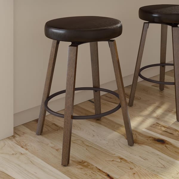Amisco Walden 26 in. Dark Brown Faux Leather/Brown Metal Swivel Counter Stool