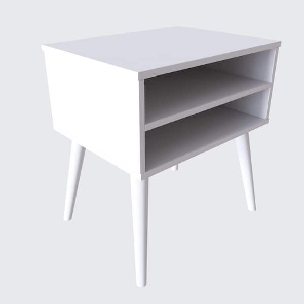 Boyd Sleep Ragusa Mid-Century Modern 2-Shelf Nightstand, White - Bedside Table for Small Spaces