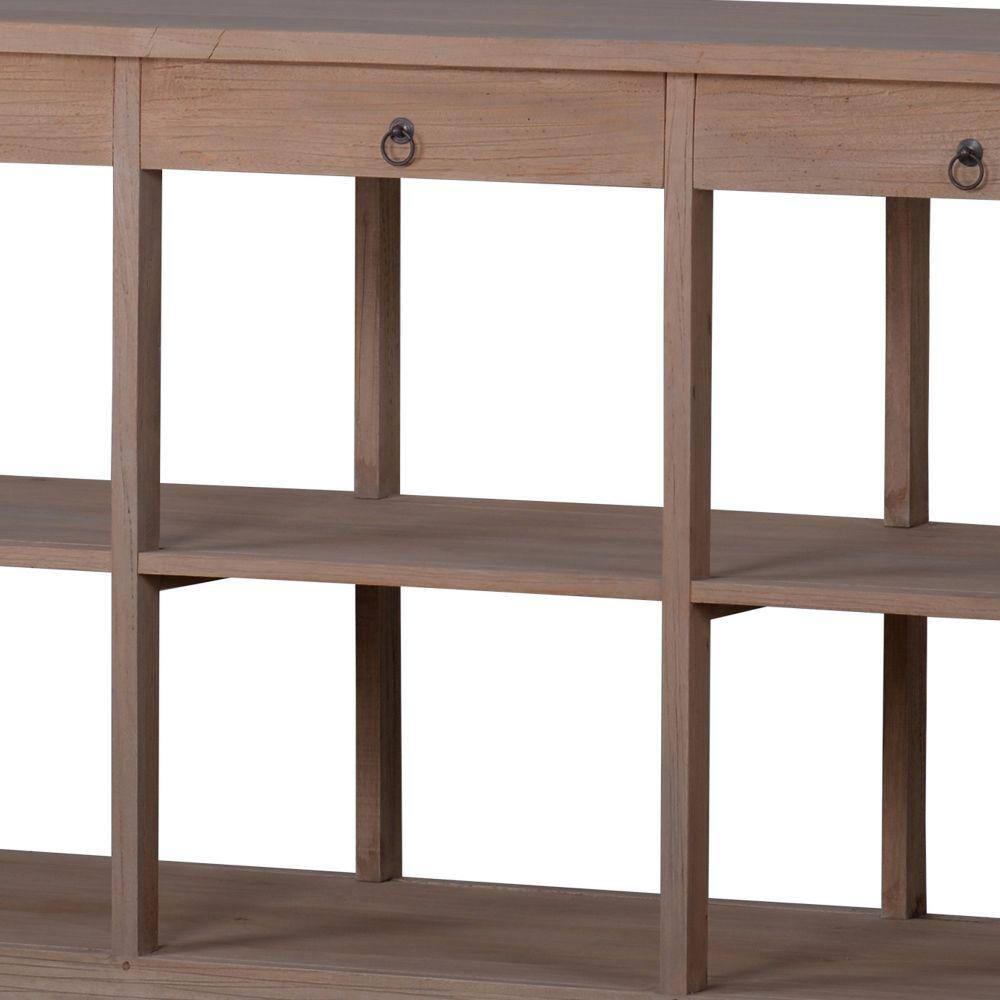 65 Inch Natural Brown Durian Wood Console Table with Storage