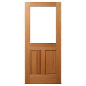 32 in. x 80 in. 2 Panel Universal 1-Lite Clear Glass Unfinished Fir Wood Front Door Slab with Ovolo Sticking