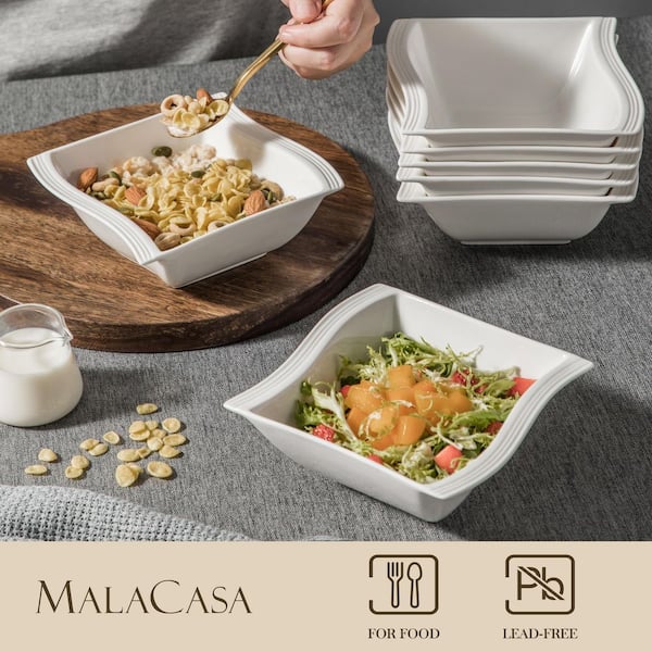 Set of 4 | Mainstays Square Plastic Cereal Salad Bowls, RED 45 oz BPA-Free