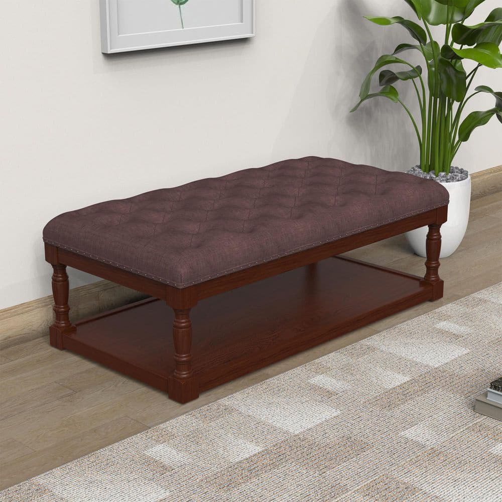 Tubbs 48 in. Chocolate Brown Tufted Linen Cocktail Shelved Ottoman price history on PriceWatchPro