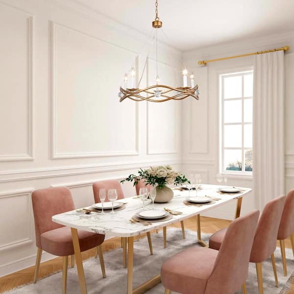 Modern Farmhouse Chandelier Nova 25 in. 5- -Light Gold Round Metal Island Modern Farmhouse Chandelier