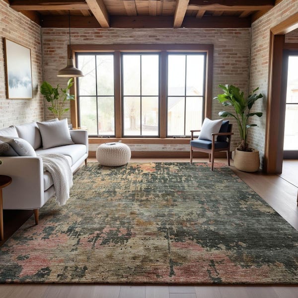 Mayfield Premium Machine Washable Abstract AMF1214 Sage 10 ft. x 14 ft. Area Rug