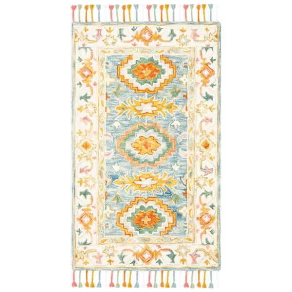 SAFAVIEH Aspen Blue/Ivory Doormat 3 ft. x 5 ft. Border Area Rug