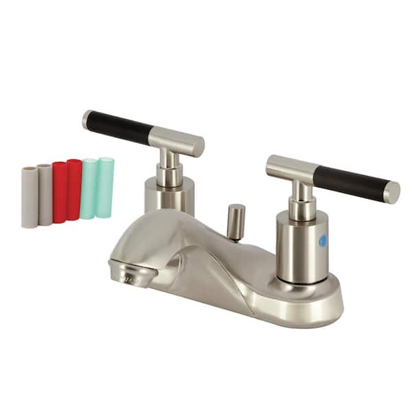 Kingston Brass Kaiser 4 in. Centerset 2-Handle Bathroom Faucet with Plastic Pop-Up in Brushed Nickel