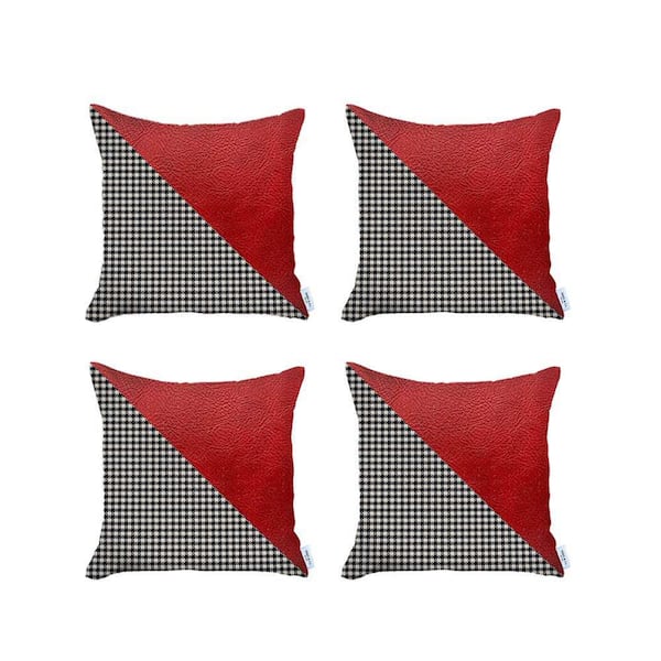 MIKE & Co. NEW YORK Bohemian Handmade Vegan Faux Leather Black and Red 12  in. x 20 in. Lumbar Houndstooth Throw Pillow 50-957-02-3 - The Home Depot