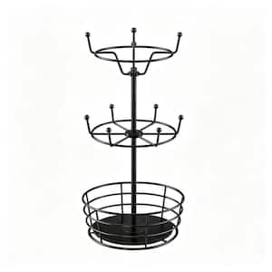 360° Rotating Black Metal Coffee Mug Rack with 10 Hooks, 3 Tier Cup Rack Bar Station Organizer, Mug Tree for Countertop