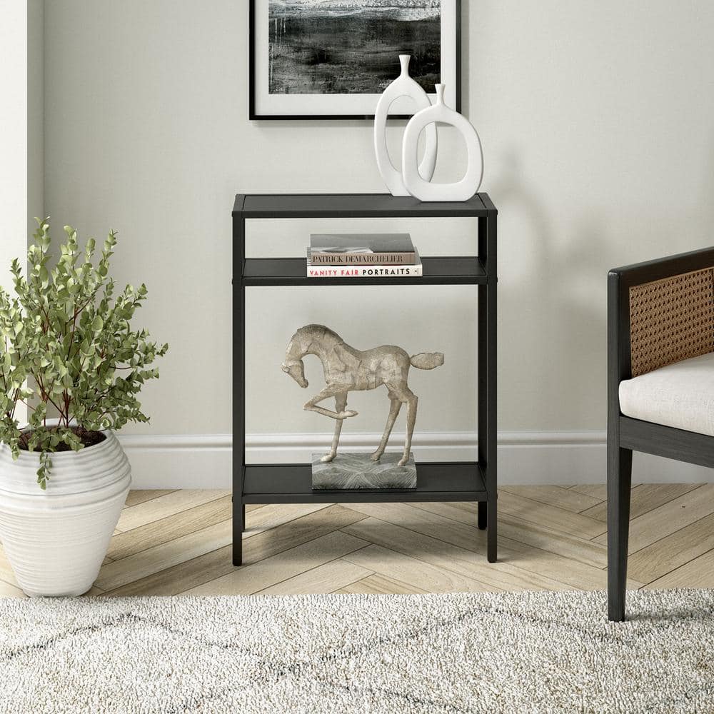 Ricardo Compact Blackened Bronze Console Table with Metal Shelves