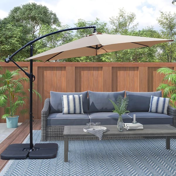 10 ft. Steel Offset Cantilever Outdoor Patio Umbrella with Easy Crank in Tan