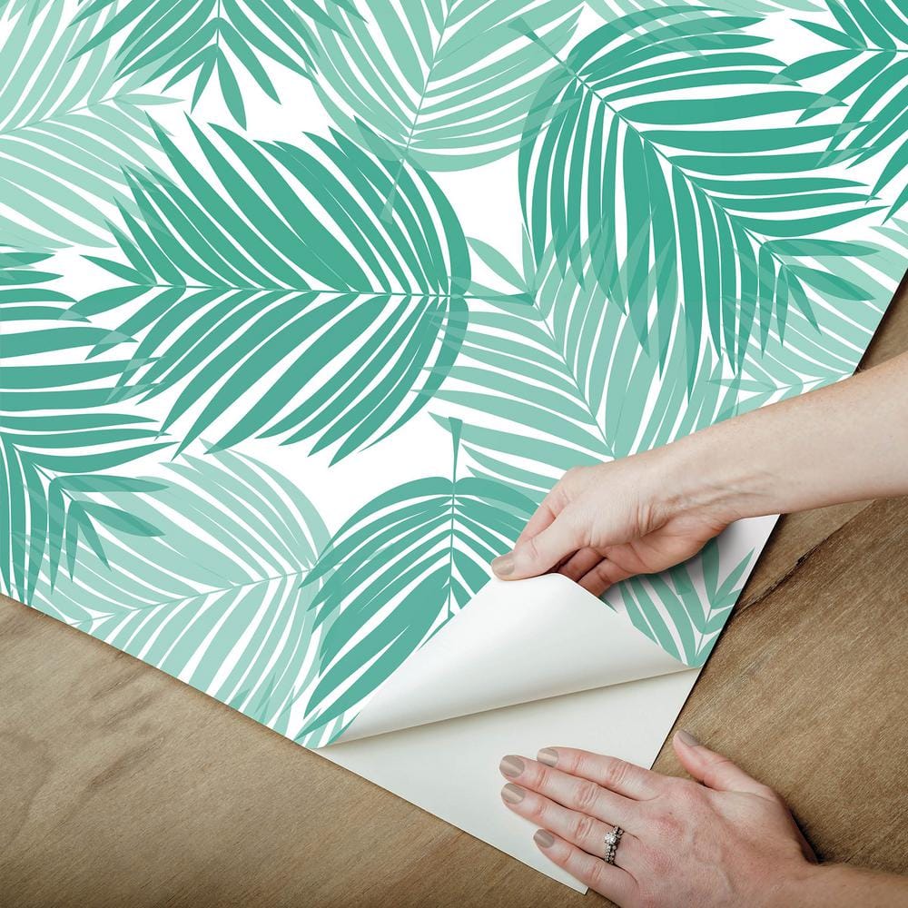 Tropical Teal Palm Leaf Peel and Stick Wallpaper