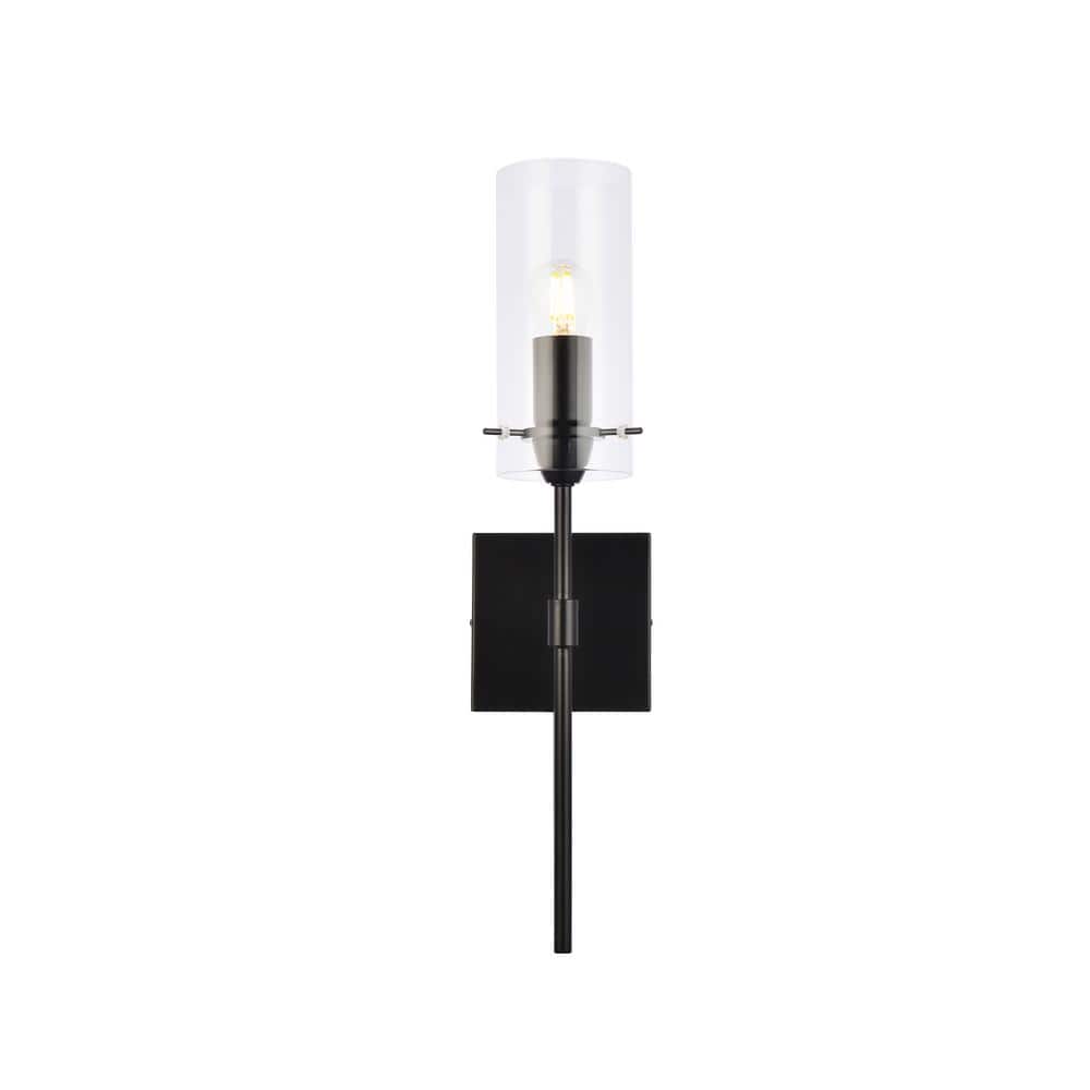 Home Living 4.7 in. 1-Light Black Vanity Light with Glass Shade