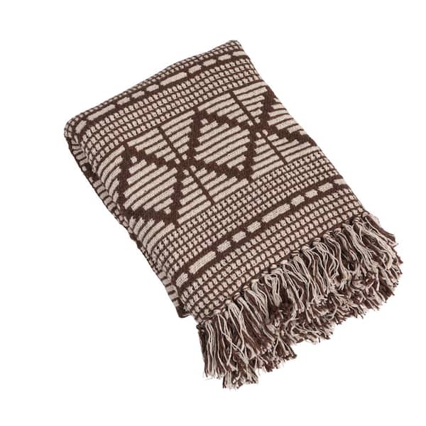 Storied Home Brown Cotton Blend Throw Blanket with Diamond Pattern