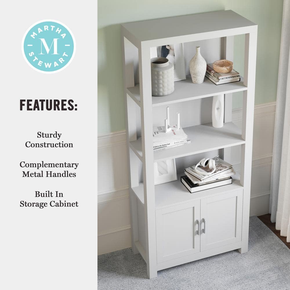 Martha Stewart 68" Gray Wood Shaker Bookcase with Storage Cabinet