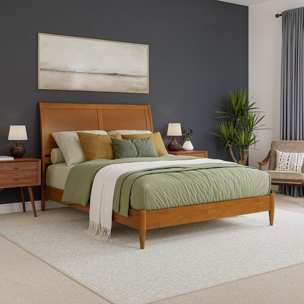 AFI Valencia Light Toffee Natural Bronze Solid Wood Frame Queen Low Profile Platform Bed