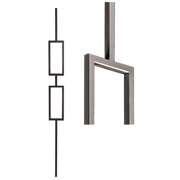 HOUSE OF FORGINGS Aalto Modern 44 in. x 0.5 in. Ash Grey Double Rectangle Hollow Wrought Iron Baluster