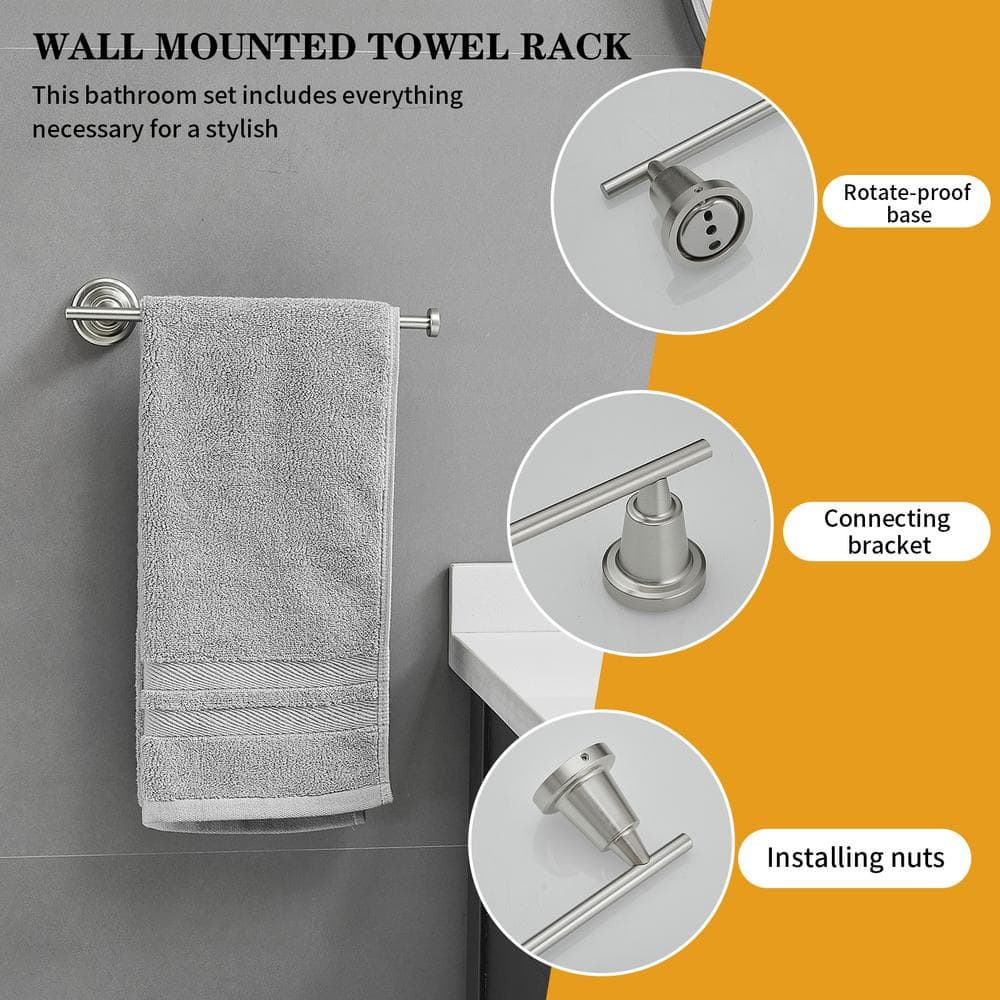 Brushed Nickel 4-Piece Bathroom Hardware Set with Towel Bar