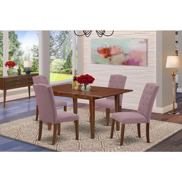 East West Furniture 5-Piece Mahogany Finish Solid Wood Top - Rectangular Dining Room Set with Butterfly Leaf - Seats 4