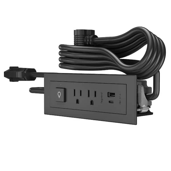 Legrand radiant 15 Amp Black 2-Outlet and 2 Type A/C USB Recessed Furniture Power Strip with Switch and 6 Ft. Cord