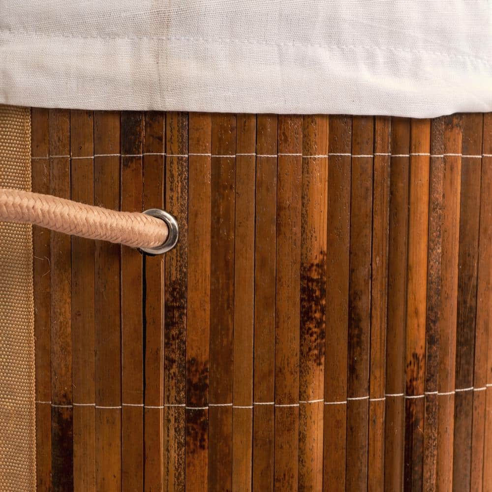 Round Bamboo Collapsible Laundry Hamper with Lid and Handles
