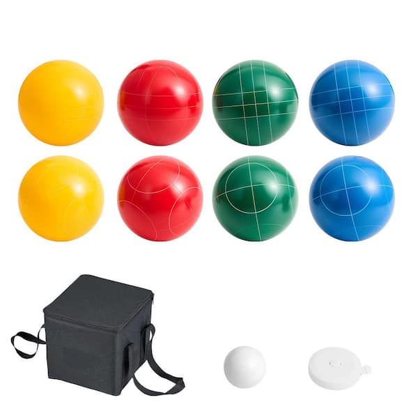 Bocce Ball Set 90 mm for 2-8 Players in Beach Lawn Backyard Includes 8-Resin Balls Pallino Bag Measuring Rope 4-Colors