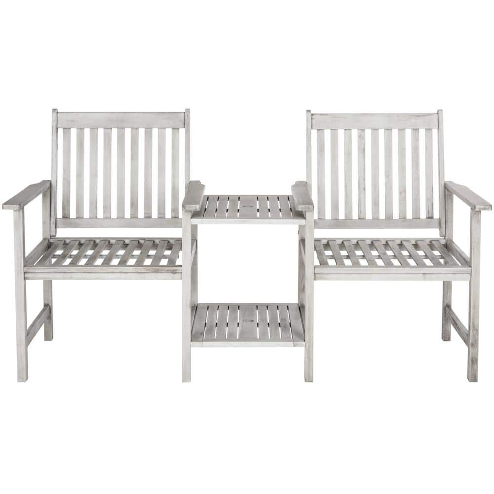 Gray Acacia Twin Seat Bench with Umbrella Table