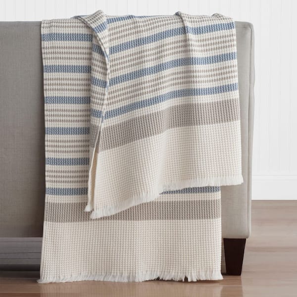 Company Cotton Cadence Stripe Blue/Taupe Throw Blanket