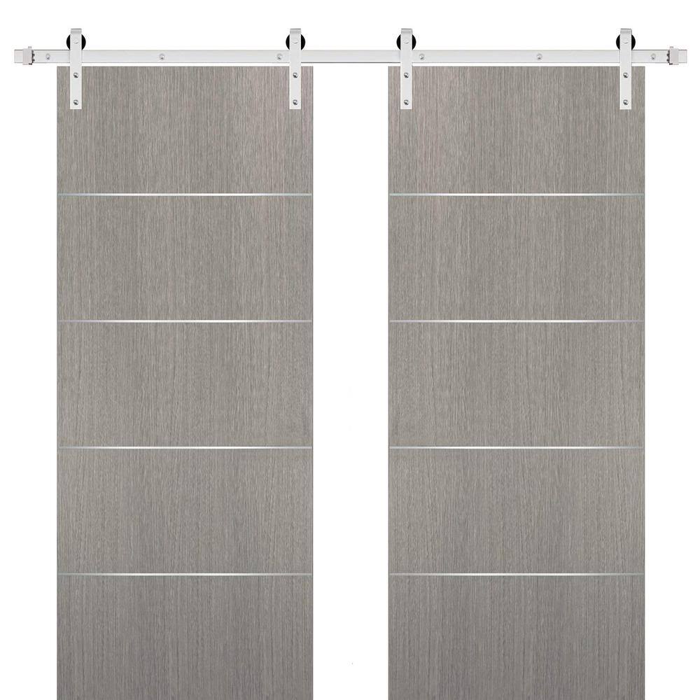 Assemble Required 0020 36 in. x 80 in. Flush Grey Oak Finished Wood Barn Door Slab with Hardware Kit Stailess price history on PriceWatchPro