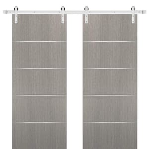 0020 36 in. x 80 in. Flush Grey Oak Finished Wood Barn Door Slab with Hardware Kit Stailess