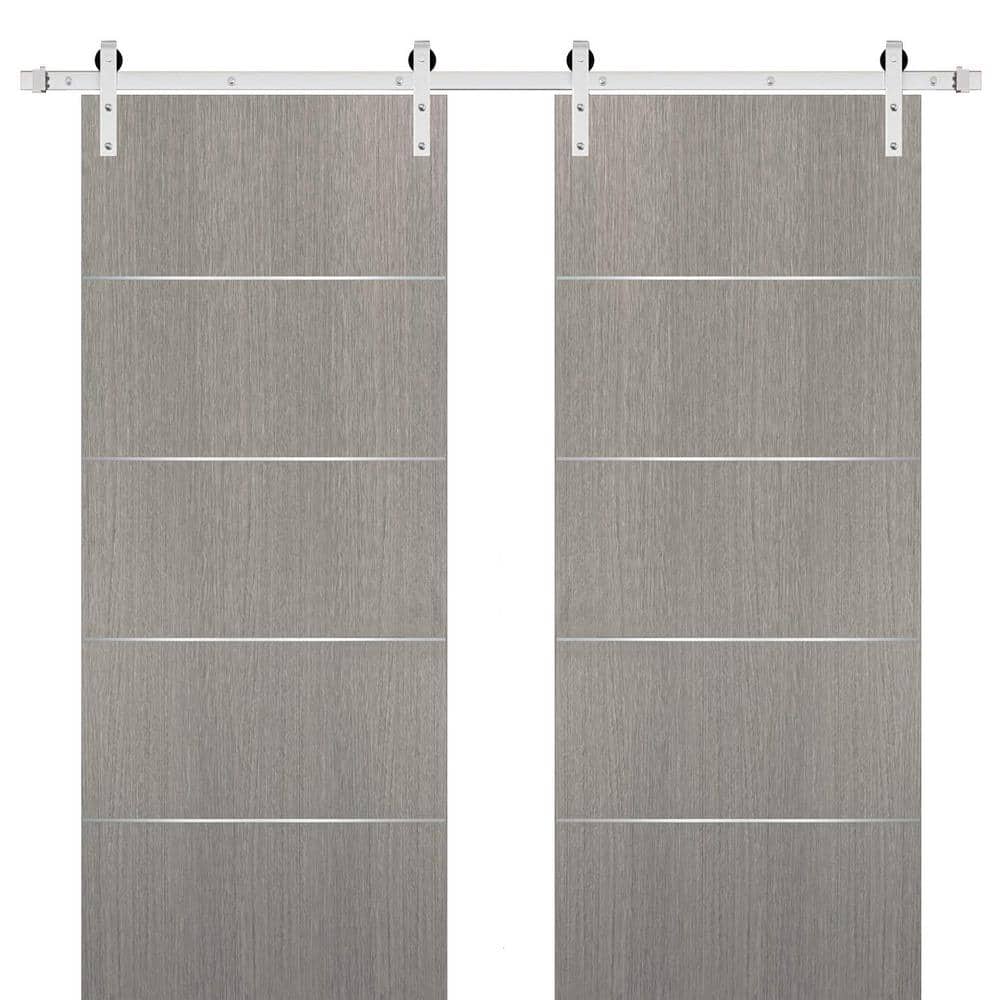 Assemble Required 0020 56 in. x 84 in. Flush Grey Oak Finished Wood Barn Door Slab with Hardware Kit Stailess price history on PriceWatchPro