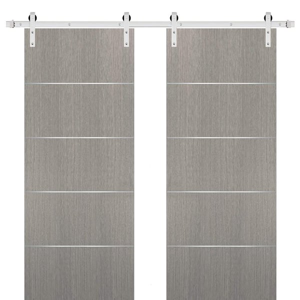 Sartodoors 0020 56 In. X 84 In. Flush Grey Oak Finished Wood Barn Door ...