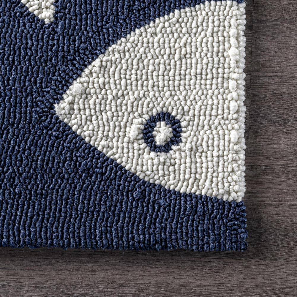 Navy and White Synthetic Fish Pattern Indoor/Outdoor Rug, 2x4 Feet