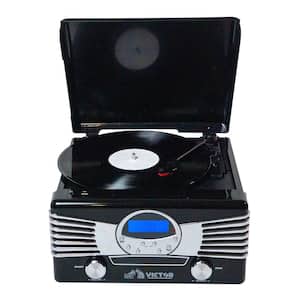Diner 7-in-1 Turntable Record Player, CD/MP3 Player, AM/FM Radio with Bluetooth, USB Input and Stereo Speakers, Black