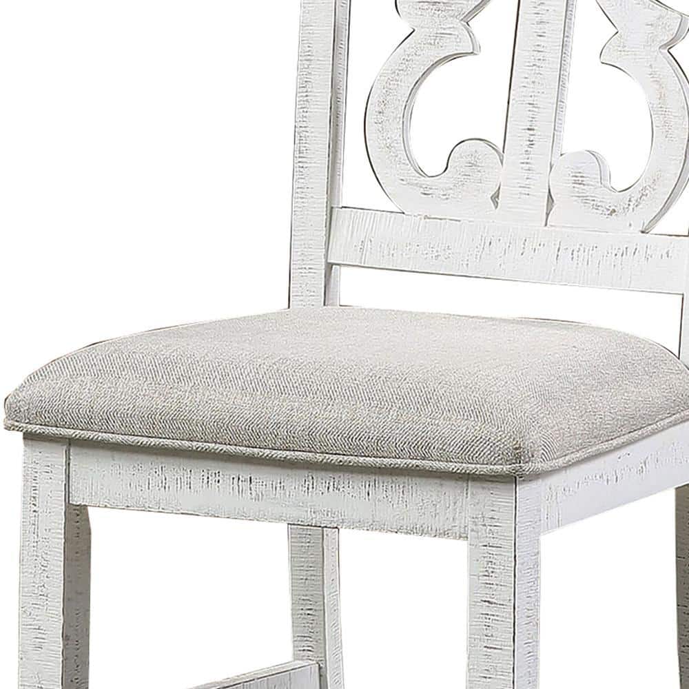 Elegant Linen Upholstered White Wood Side Chair with Open Scroll Back - Set of 2