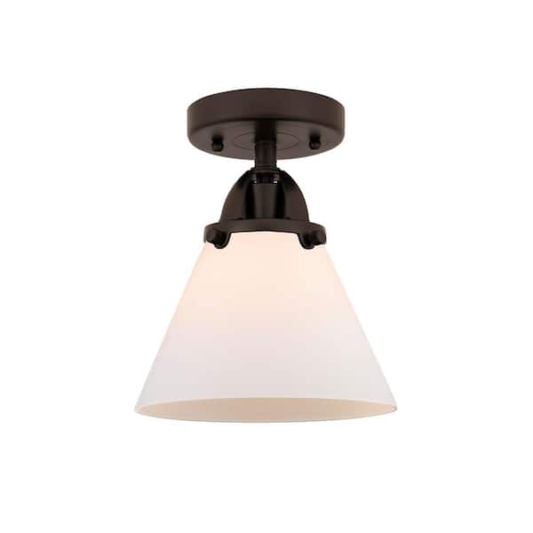 Innovations Cone 7.75 in. 1-Light Oil Rubbed Bronze Industrial Semi-Flush Mount with Frosted Glass Shade