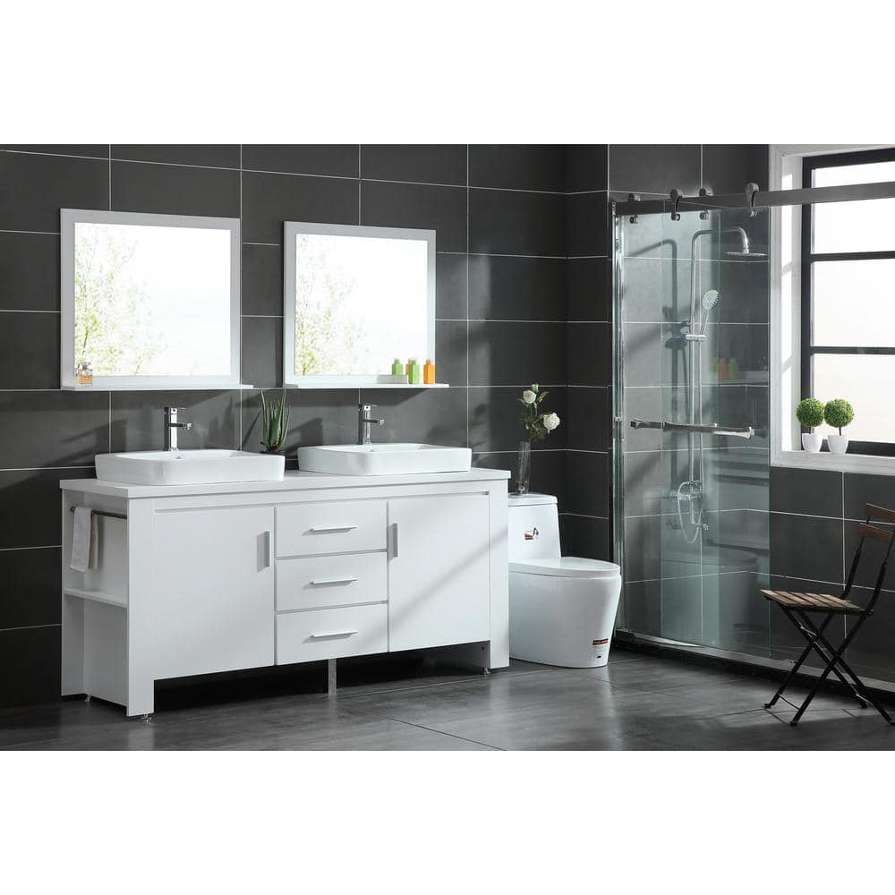 Washington 72" White Veneer Double Sink Vanity Set with Mirrors