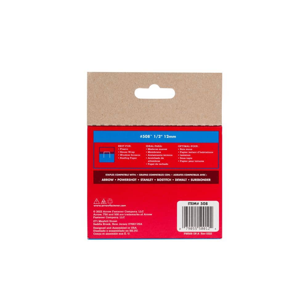 Arrow T50 1/2" Leg Length Galvanized Steel Staples, 1250-Pack