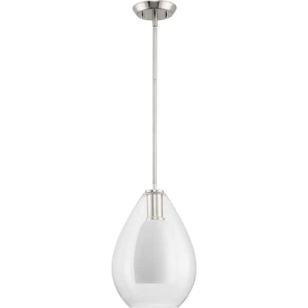 Carillon 100-Watt 1-Light Brushed Nickel Contemporary Pendant with Opal Glass Shade