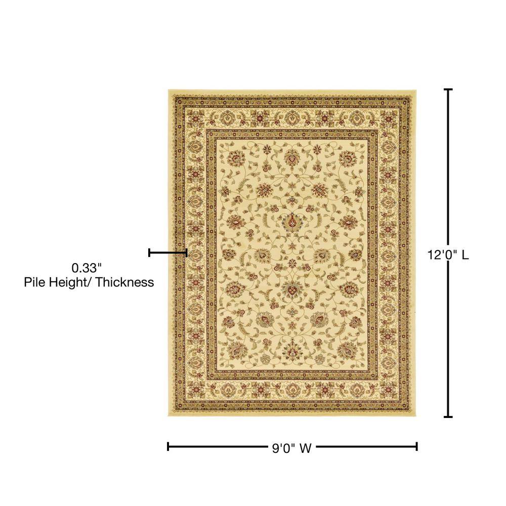 Cream Floral Synthetic 9' x 12' Easy Care Rug