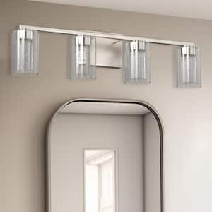 26 in.4-Light Brushed Nickel LED Vanity Light Cylinder Bar with Adjustable 3000/4000/6000K for Bathroom and Powder Rooms