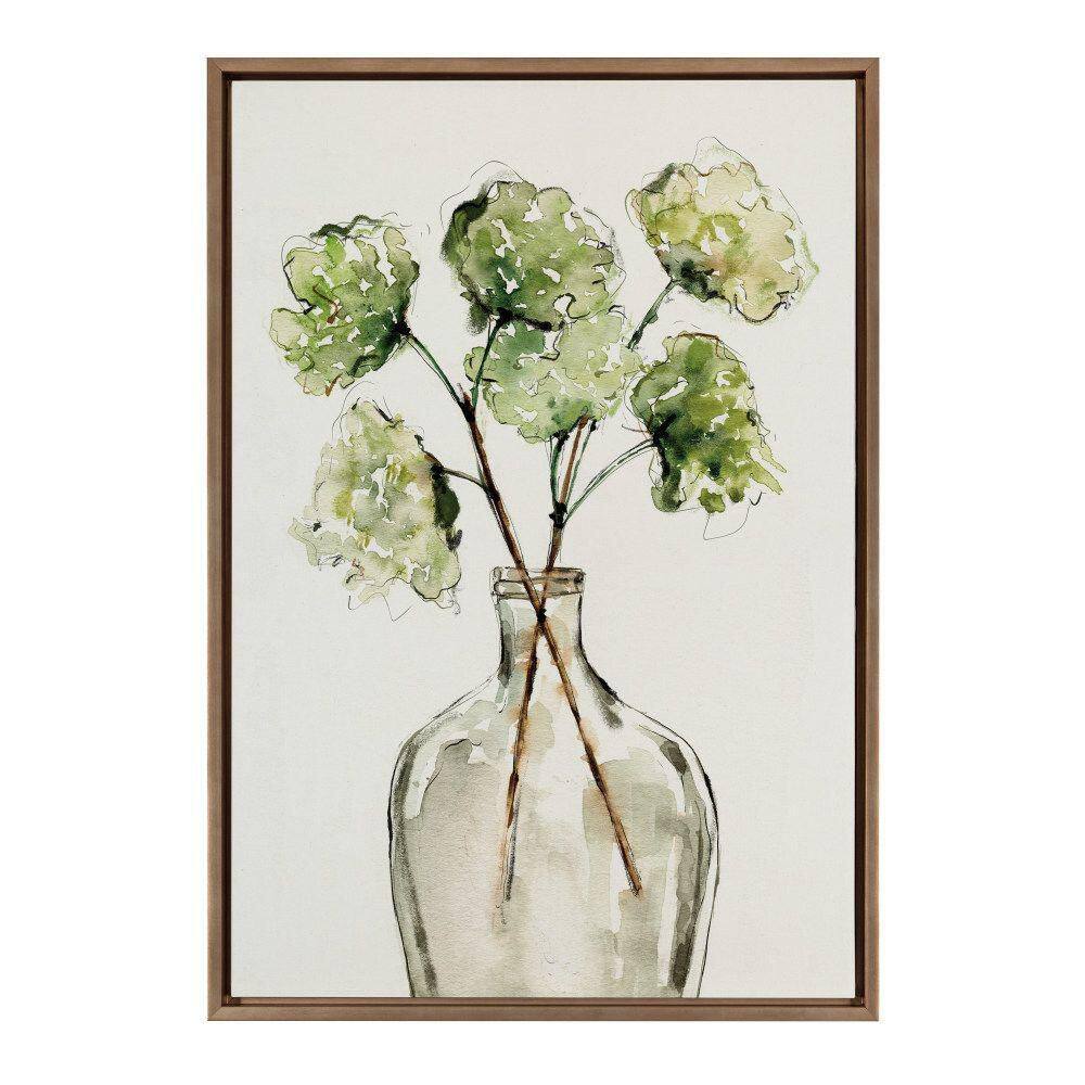 Gold Framed Botanical Greenery Vase Canvas Wall Art, 23" x 33"