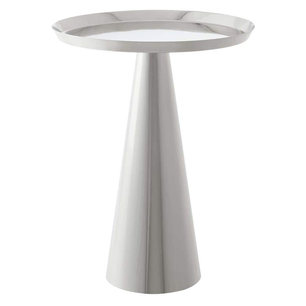 Nickel Round Metal Pedestal Side Table with Storage