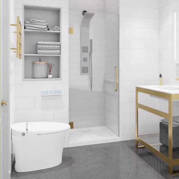 Passion Series 24 in. x 72 in. H Hinged Frameless Shower Door in Brushed Gold with Tsunami Guard Tempered Glass