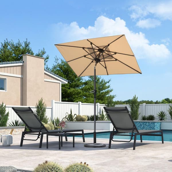 4 ft. x 6 ft. Square Aluminum Auto-Tilt Outdoor Market Patio Umbrella with Base in Beige