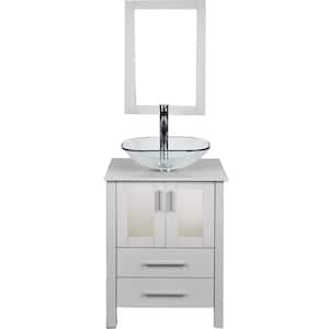 24 in. W x 19 in. D x 32.3 in. H Single Sink Bath Vanity in White with White Wood Top and Mirror