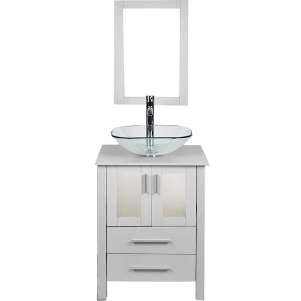 TOOLKISS 24 in. W x 19 in. D x 32.3 in. H Single Sink Bath Vanity in White with White Wood Top and Mirror
