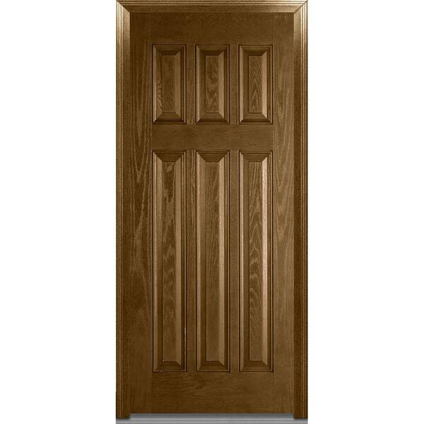 MMI Door 36 in. x 80 in. Severe Weather Right-Hand Outswing Craftsman 6-Panel Stained Fiberglass Oak Prehung Front Door