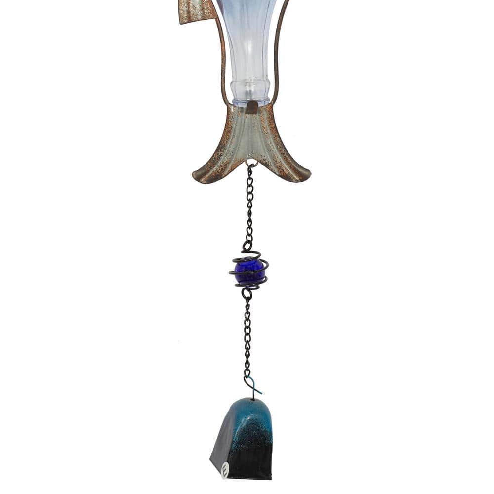 Blue Glass and Metal Fish Wind Chimes with Beads, Set of 2