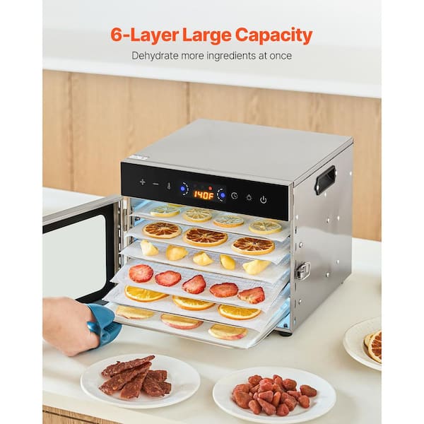 VEVOR 6-Tray Food Dehydrator, 400W Electric Dryer in Silver VEVOR 6-Tray Food Dehydrator, 400W Electric Dryer in Silver